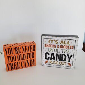 Designs by Kathy 7" x 6" Sign & Home Decor 8" x 8" Sign - Halloween Candy Theme